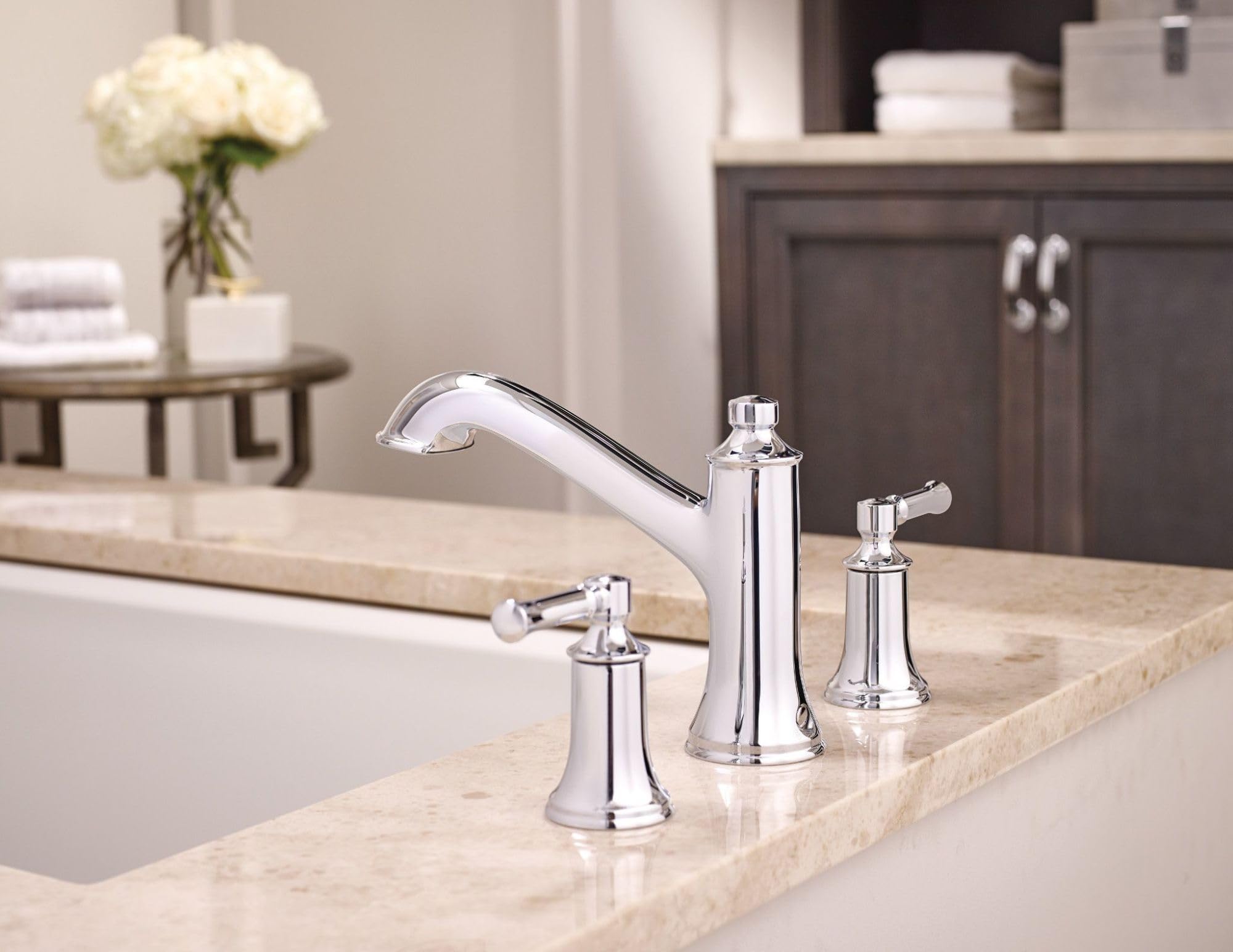 Moen T683BN Dartmoor two-handle high arc roman tub faucet, Brushed